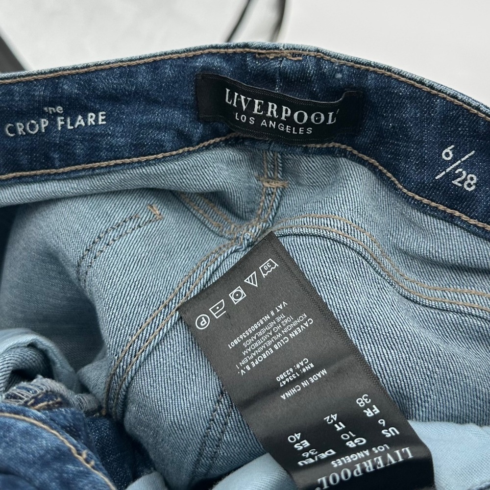 Liverpool The Crop Flare Hi Low 5 PKT Fray Hem 26" La Playa Stretchy Jeans 6 28 - Picture 3 of 10